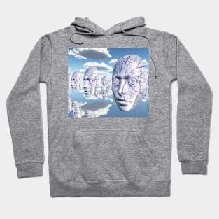 Diembodied faces hover in surreal scene Hoodie